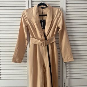 Prettylittlething Nude Lapel Detail Belted jumpsuit size 0